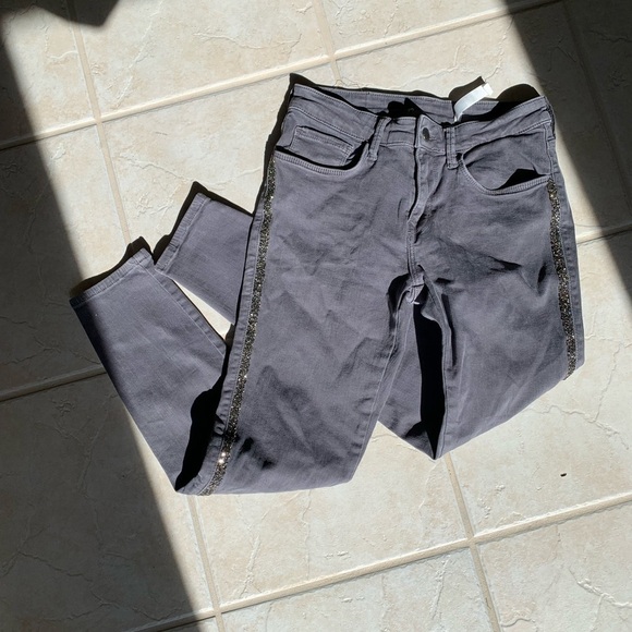 Zara Gray Sparkle Embellished Skinny Jeans Size 6 - Picture 5 of 11